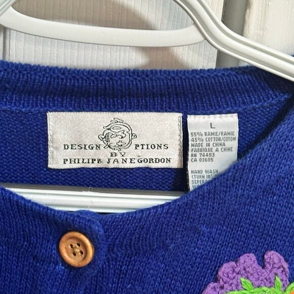 Design Options Philip Jane Gordon Cardigan Sweater Fall Flowers Birds Large - Picture 14 of 15